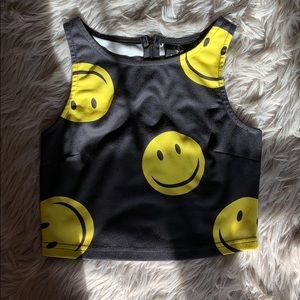 black smiley face crop top